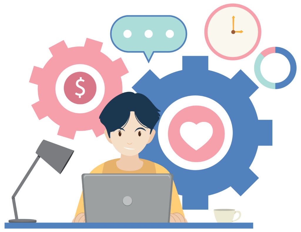 working characters flat design for web banner